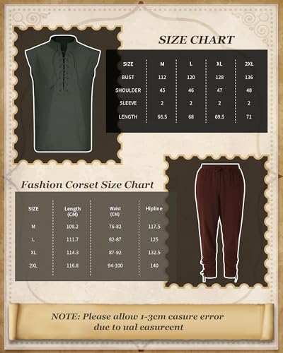 Renaissance Costume Set for Men: Shirt, Pants, Accessories