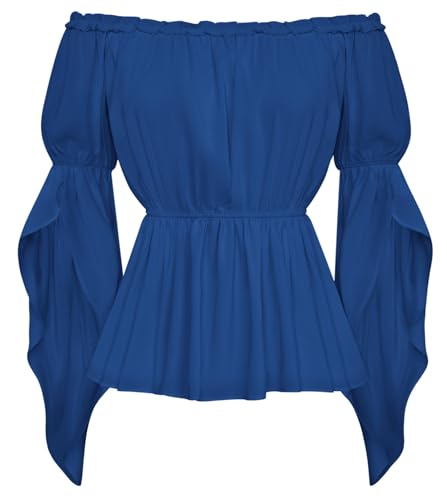 Royal Blue Renaissance Trumpet Sleeve Peasant Blouse