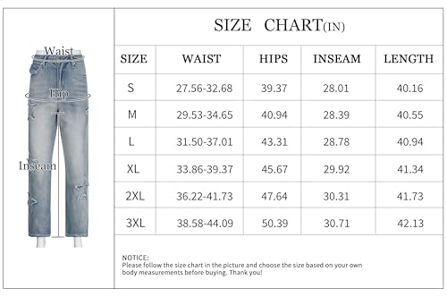 AULKEEP Womens Star Print Gradient Ripped Jeans