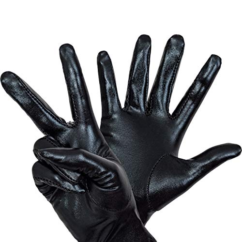 Shiny Metallic Black Costume Gloves for Men, Women, Kids