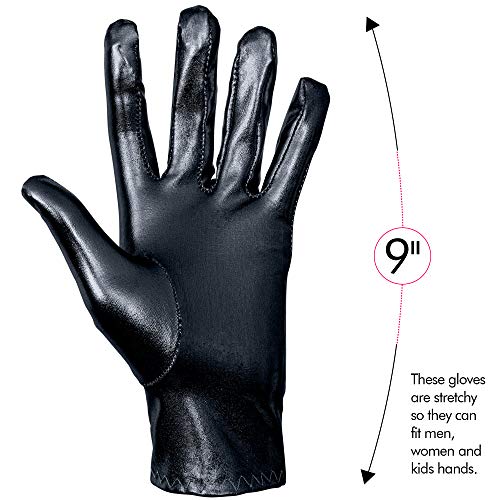 Shiny Metallic Black Costume Gloves for Men, Women, Kids