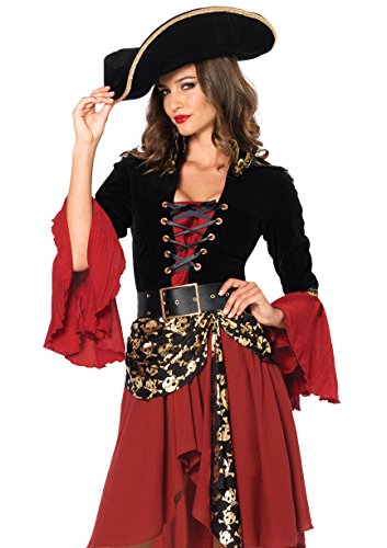 Cruel Seas Pirate Captain Dress Costume, Black/Burgundy