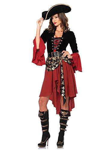 Cruel Seas Pirate Captain Dress Costume, Black/Burgundy