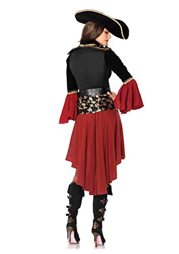 Cruel Seas Pirate Captain Dress Costume, Black/Burgundy