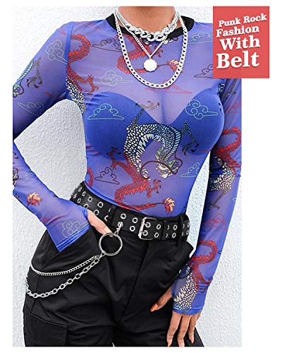 Double Grommet Leather Belt with Chain, Unisex