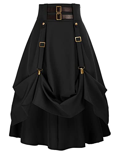 Steampunk Gothic Pirate Skirt High Waist Black Midi