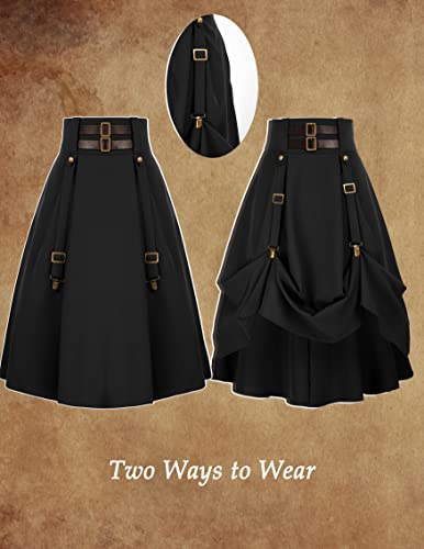 Steampunk Gothic Pirate Skirt High Waist Black Midi
