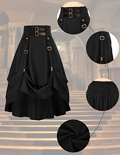 Steampunk Gothic Pirate Skirt High Waist Black Midi