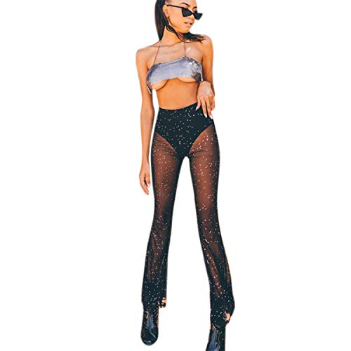 Black Sheer Mesh Flared Bell Bottom Rave Pants