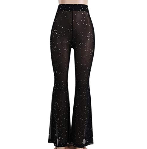 Black Sheer Mesh Flared Bell Bottom Rave Pants