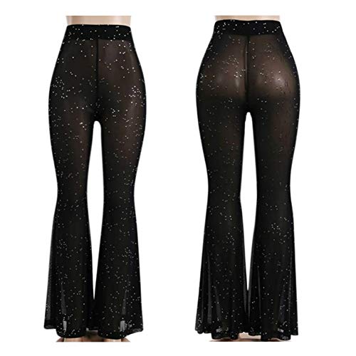 Black Sheer Mesh Flared Bell Bottom Rave Pants