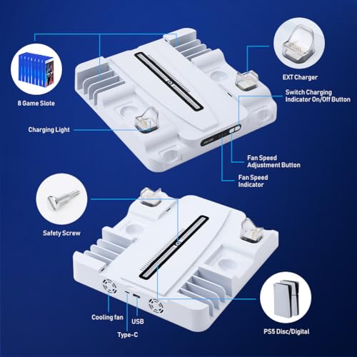 PS5 Slim Stand with Cooling Station & Controller Charger