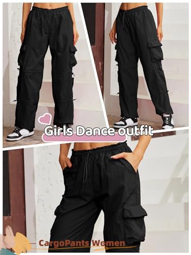 Y2K Black Baggy Parachute Pants Goddess Wear