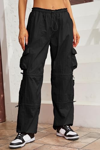 Y2K Black Baggy Parachute Pants Goddess Wear