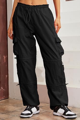 Y2K Black Baggy Parachute Pants Goddess Wear