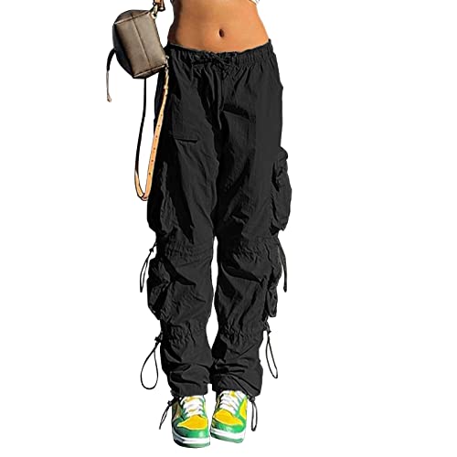 Y2K Black Baggy Parachute Pants Goddess Wear