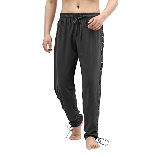 mogenda Men's Medieval Pirate Cosplay Pants (Black)