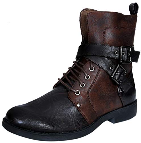 Gothic Brown Leather Ankle Boots with Buckles