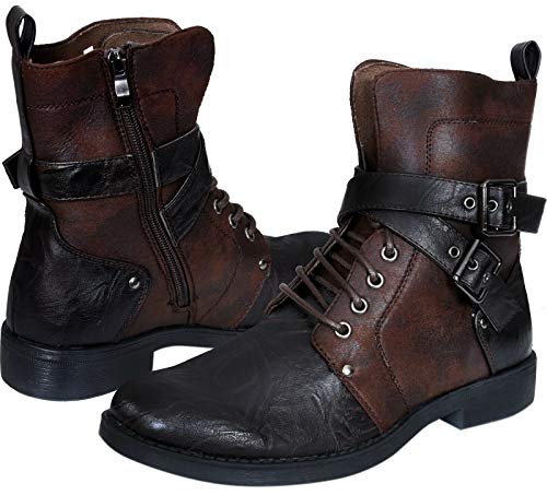 Gothic Brown Leather Ankle Boots with Buckles