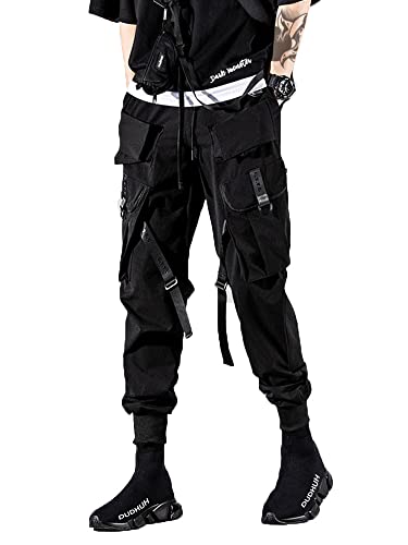 Black Techwear Cargo Pants for Men Streetwear Fashion