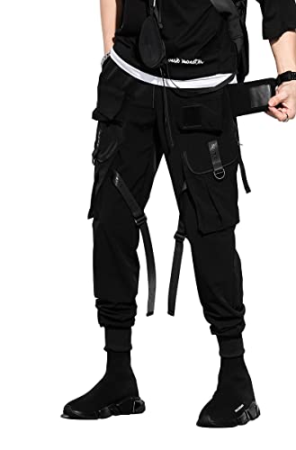 Black Techwear Cargo Pants for Men Streetwear Fashion