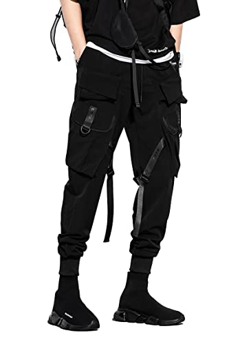 Black Techwear Cargo Pants for Men Streetwear Fashion