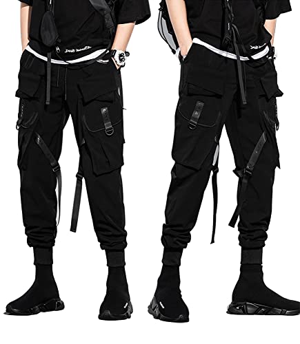 Black Techwear Cargo Pants for Men Streetwear Fashion