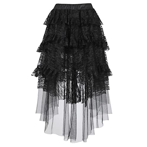Steampunk Gothic High Low Lace Skirt Black