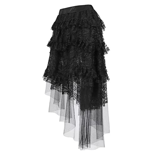 Steampunk Gothic High Low Lace Skirt Black