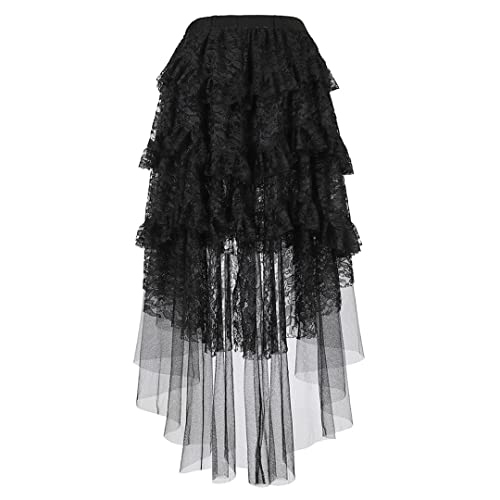 Steampunk Gothic High Low Lace Skirt Black