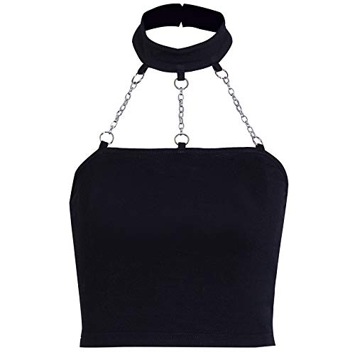 Black Gothic Halter Crop Top with Iron Chain