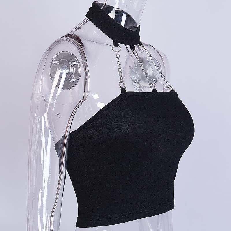 Black Gothic Halter Crop Top with Iron Chain