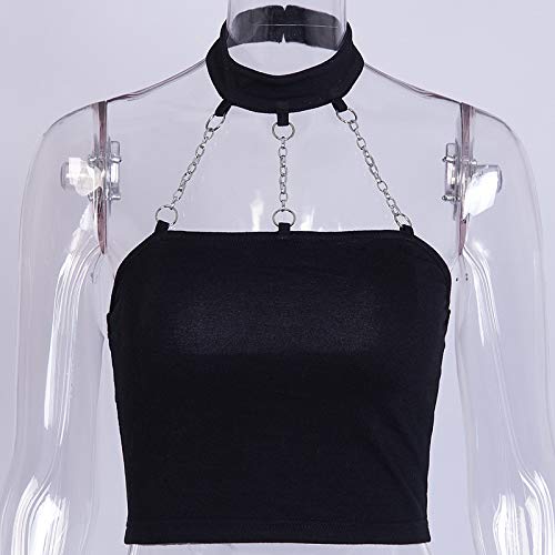 Black Gothic Halter Crop Top with Iron Chain
