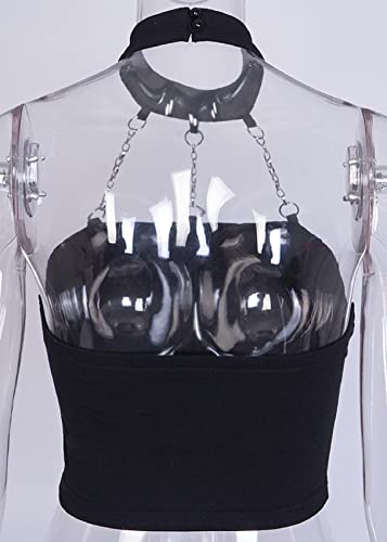 Black Gothic Halter Crop Top with Iron Chain