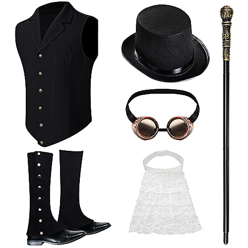 Steampunk Costume Set: Vest, Hat, Goggles for Men