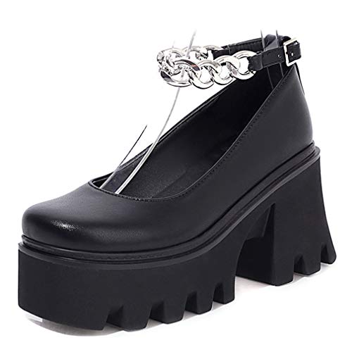 Goth Chain Ankle Mary Janes Platform Pumps
