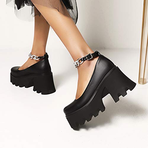 Goth Chain Ankle Mary Janes Platform Pumps