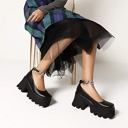 Goth Chain Ankle Mary Janes Platform Pumps