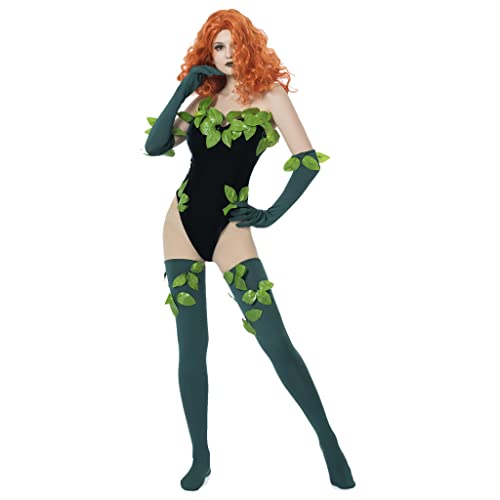 Poison Ivy Cosplay Costume with Skinny Green Bodysuit