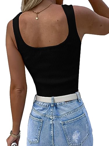 LYANER Rhinestone Fringe Crop Tank Top Black Small