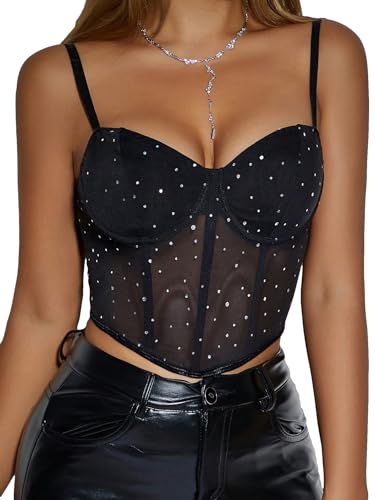 Rhinestone Goddess Crop Top - Black - Medium