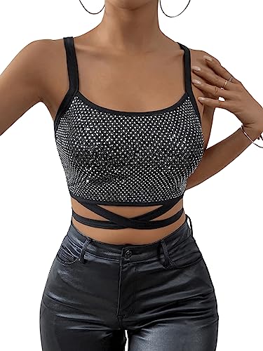Rhinestone Criss Cross Cami Top - Black