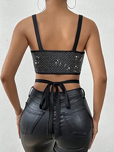 Rhinestone Criss Cross Cami Top - Black