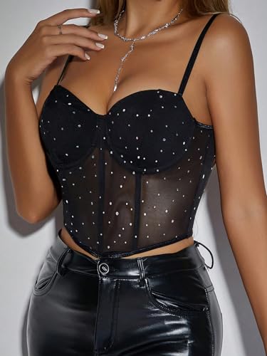 Rhinestone Goddess Crop Top - Black - Medium