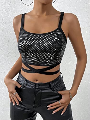 Rhinestone Criss Cross Cami Top - Black