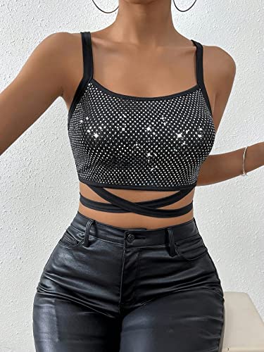 Rhinestone Criss Cross Cami Top - Black