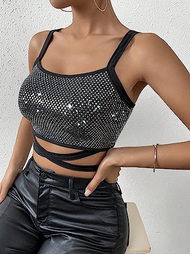 Rhinestone Criss Cross Cami Top - Black