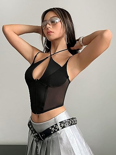 SOLY HUX Women's Y2K Mesh Halter Crop Top
