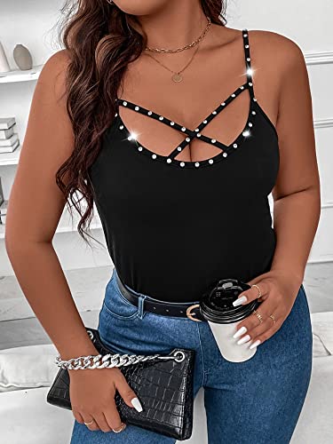 WDIRARA Rhinestone Crisscross Goddess Cami Top Black