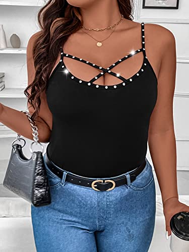 WDIRARA Rhinestone Crisscross Goddess Cami Top Black